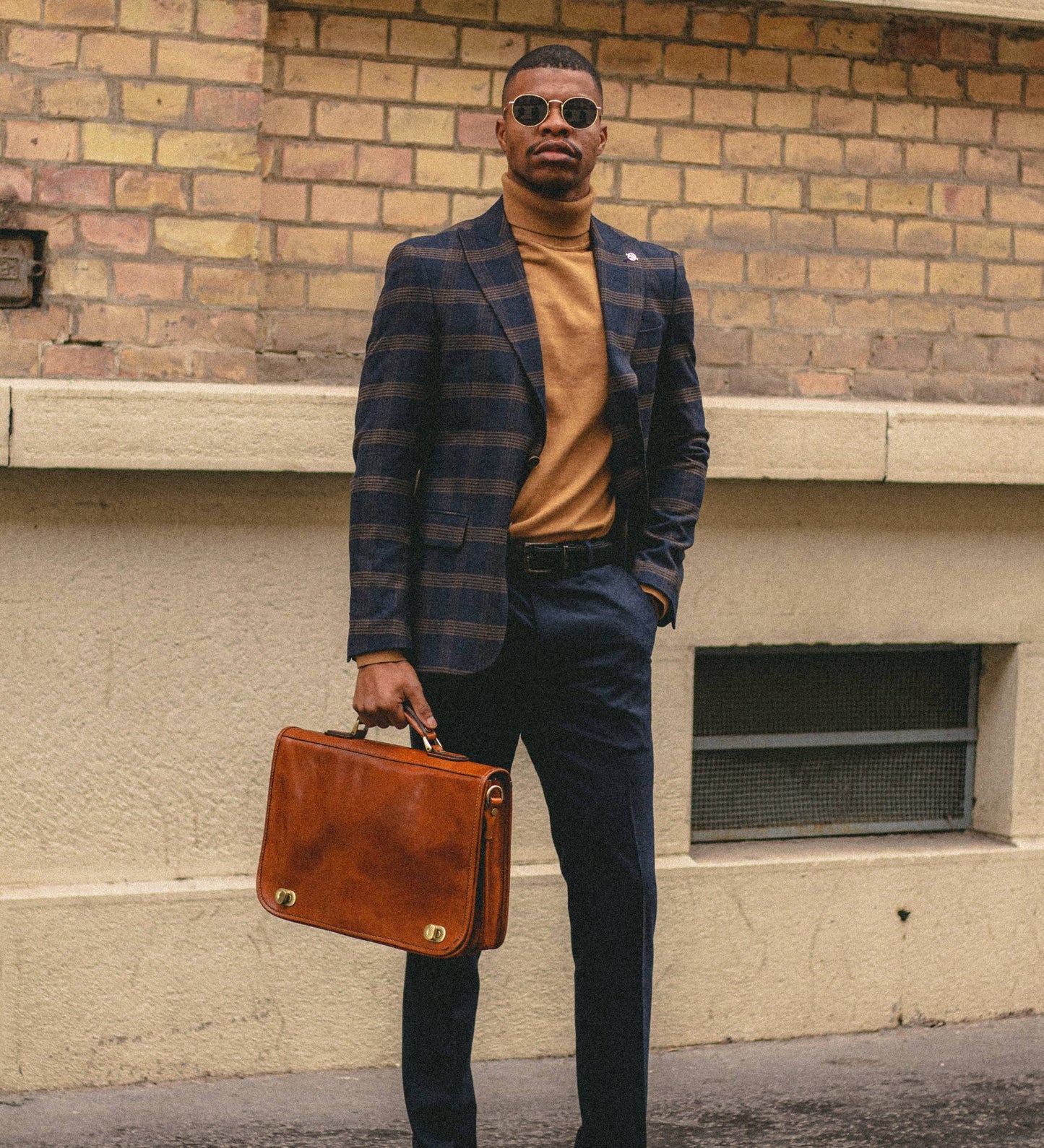 Brown Italian Leather Briefcase - Illusions