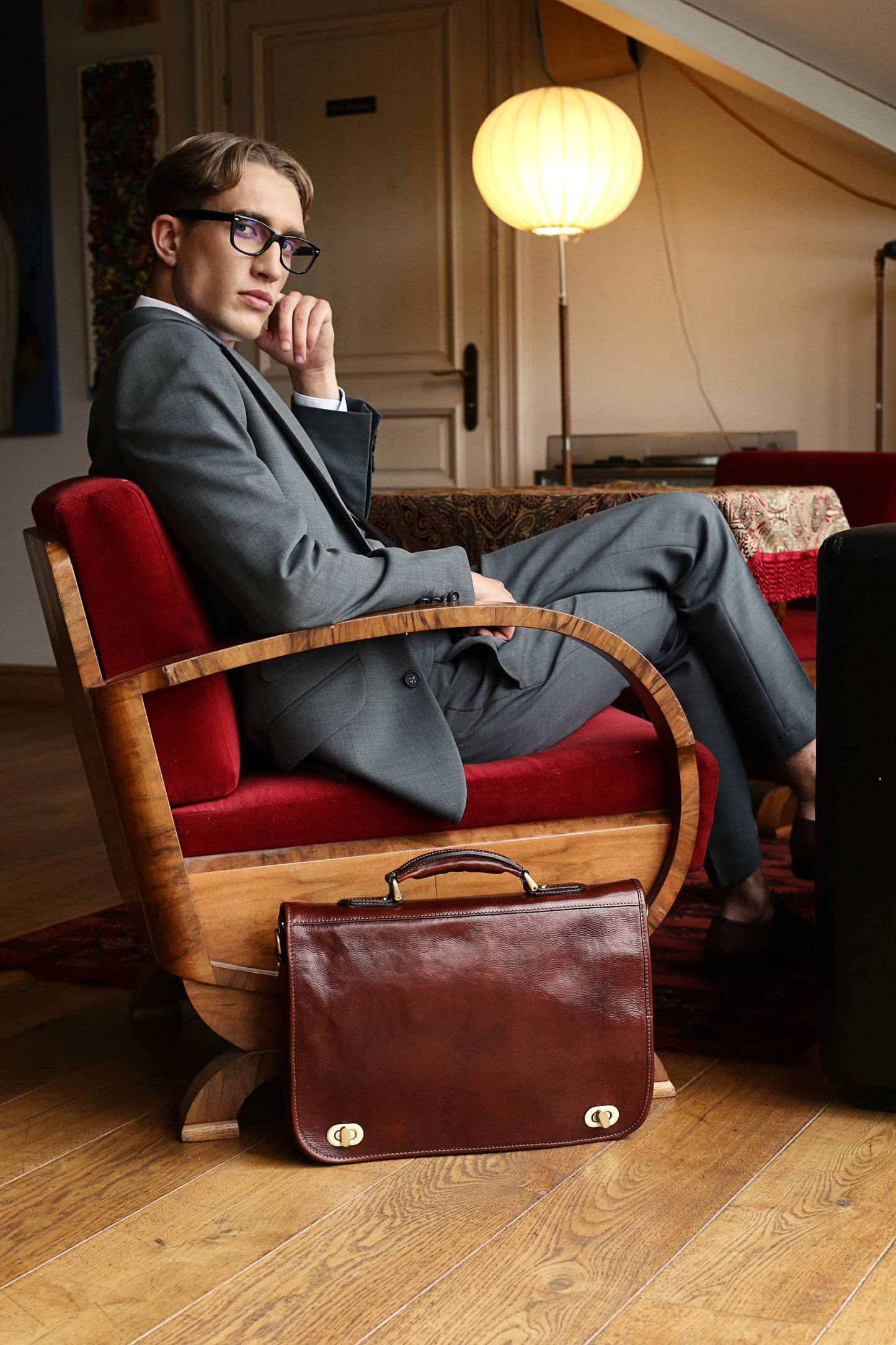 Brown Italian Leather Briefcase - Illusions