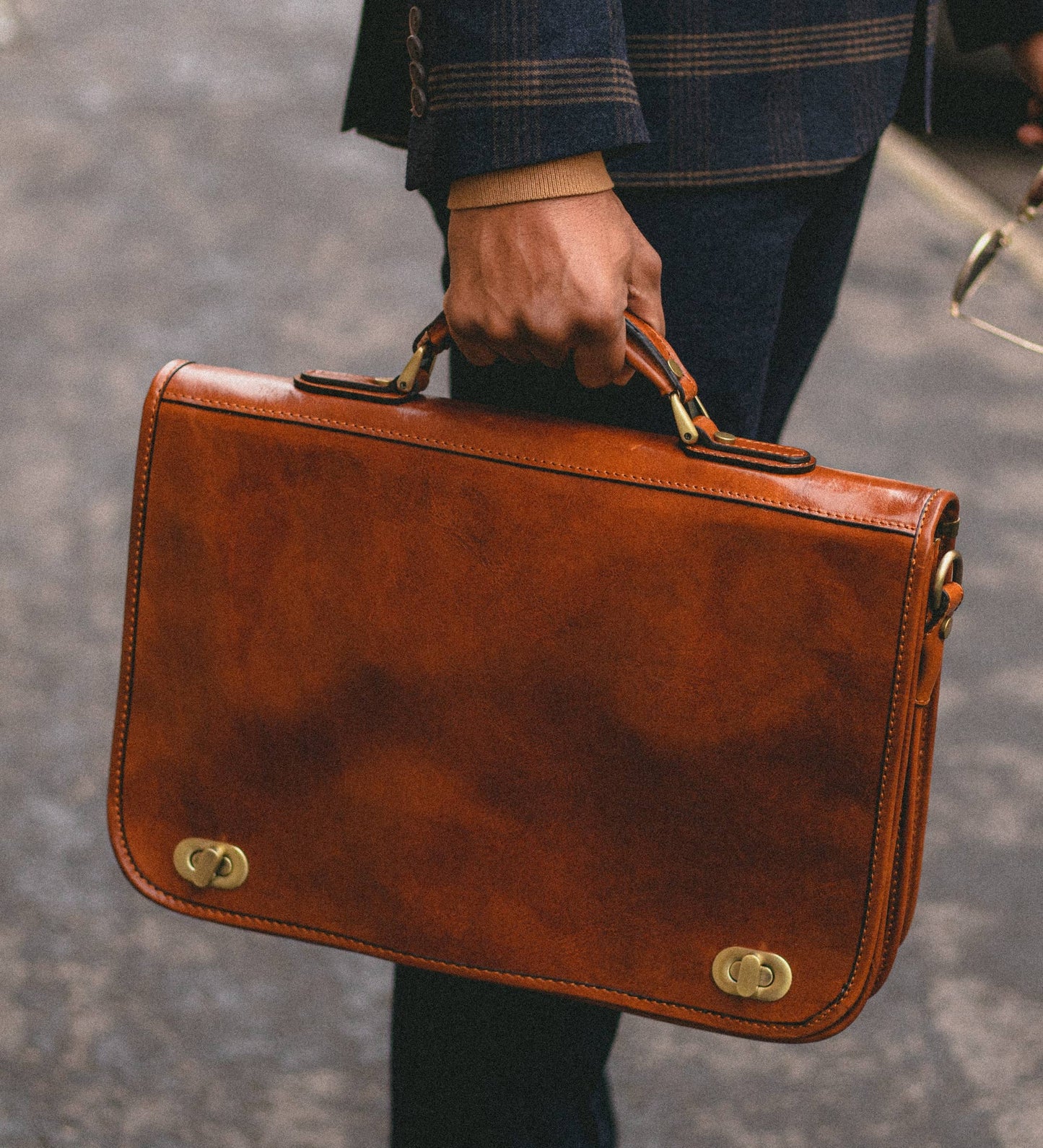Brown Italian Leather Briefcase - Illusions