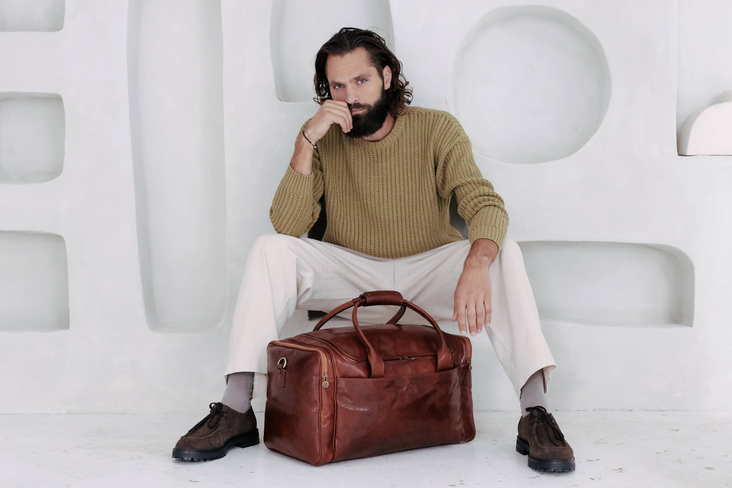 Large Brown Italian Leather Duffel Bag - The Hitchhikers